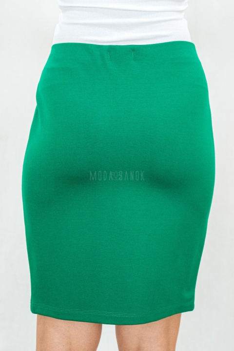 Elegancka damska spódnica midi ołówkowa w kolorze zielonym ze złotymi guziczkami - MODA SANOK