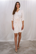 Elegancka sukienka z rękawem 3/4 z kolorze jasnego beżu KAMATEX - MODA SANOK