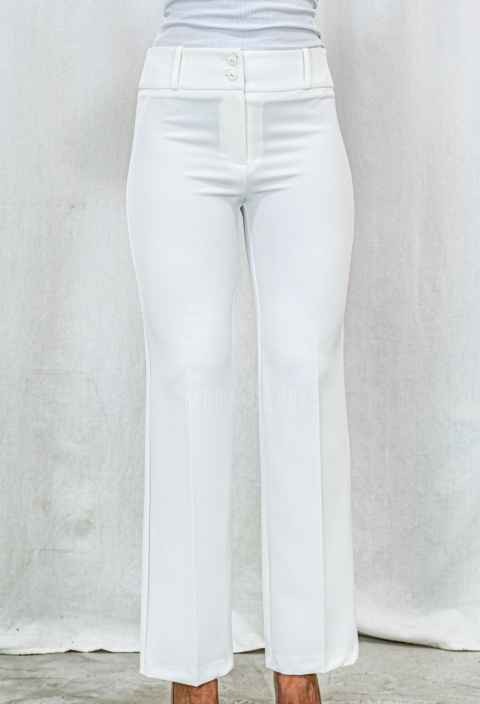 Eleganckie spodnie z pasem o kolorze białym BARTON - MODA SANOK