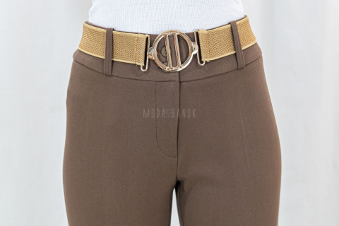 Eleganckie spodnie z paskiem w kolorze brązowym BARTON - MODA SANOK