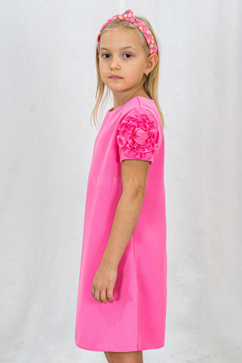 Różowa sukienka z krótkim rękawem dla dziewczynki ROSANTEX- MODA SANOK