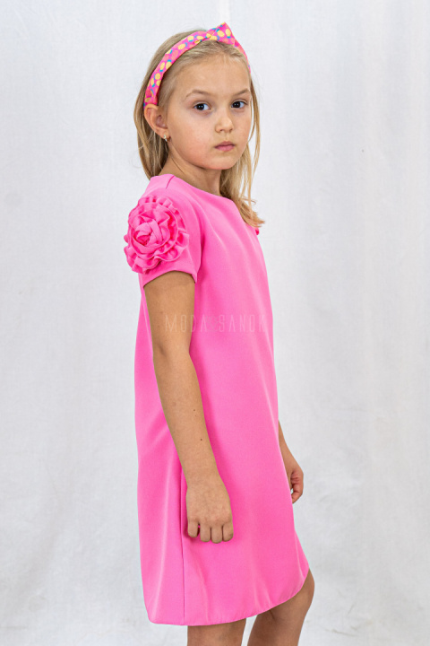 Różowa sukienka z krótkim rękawem dla dziewczynki ROSANTEX- MODA SANOK