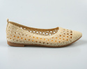 Beżowe ażurowe baleriny damskie na płaskiej podeszwie z noskiem w szpic SEASTAR -MODA SANOK