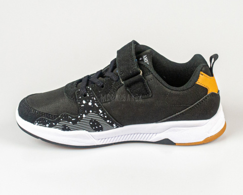 Buty sportowe chłopiece czarne z białymi dodatkami zapinane na rzep-MODA SANOK