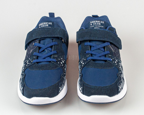 Buty sportowe chłopięce granatowe z białymi dodatkami na rzep -MODA SANOK