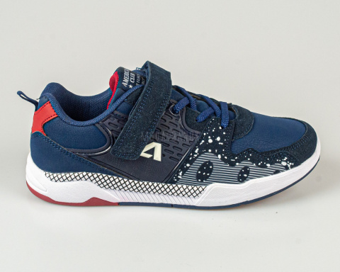 Buty sportowe chłopięce granatowe z białymi dodatkami na rzep -MODA SANOK