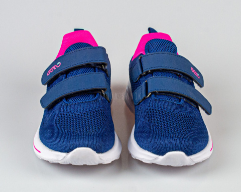 Buty sportowe dziewczęce granatowe z różowymi dodatkami zapinane na rzepy - MODA SANOK
