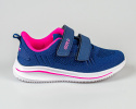Buty sportowe dziewczęce granatowe z różowymi dodatkami zapinane na rzepy - MODA SANOK