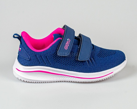 Buty sportowe dziewczęce granatowe z różowymi dodatkami zapinane na rzepy - MODA SANOK