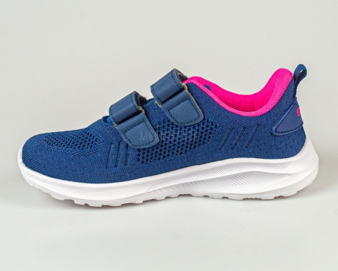 Buty sportowe dziewczęce granatowe z różowymi dodatkami zapinane na rzepy - MODA SANOK