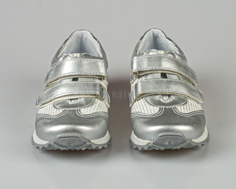 Buty sportowe dziewczęce srebrno-białe na rzepy KORNECKI- MODA SANOK