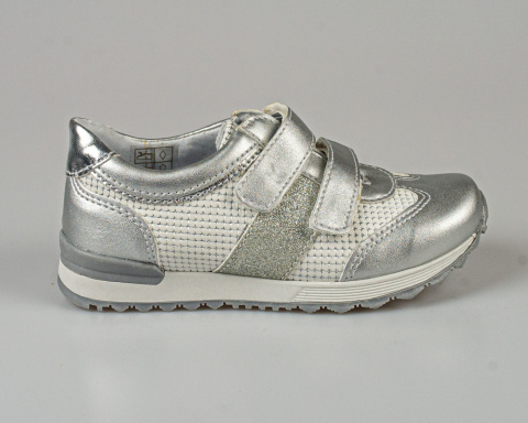 Buty sportowe dziewczęce srebrno-białe na rzepy KORNECKI- MODA SANOK
