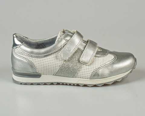 Buty sportowe dziewczęce srebrno- białe na rzepy KORNECKI - MODA SANOK
