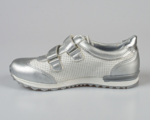 Buty sportowe dziewczęce srebrno- białe na rzepy KORNECKI - MODA SANOK