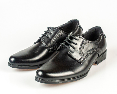 Czarne półbuty wizytowe chłopięce sznurowane BADOXX-MODA SANOK