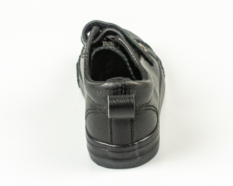 Czarne trampki dziecięce z niską cholewką i przeszyciami na rzep z ekoskórki - MODA SANOK