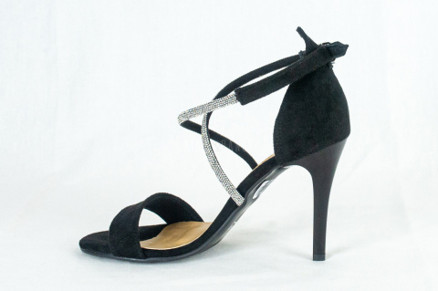 Czarne zamszowe buty sandały na szpilce z paskami w cyrkonie FOR-BUT - MODA SANOK