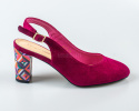 Damskie fuksjowe  zamszowe czółenka na kolorowym słupkowym obcasie z odkrytą piętą  Sergio  Leone - MODA SANOK