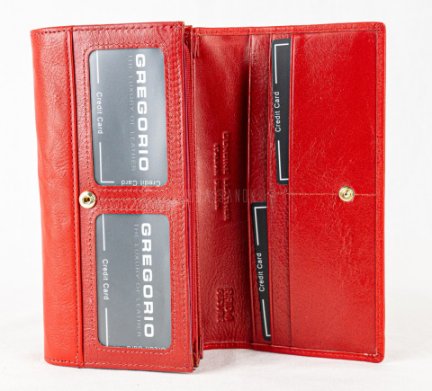 Duży damski skórzany portfel w kolorze czerwonym pojemny na karty - MODA SANOK