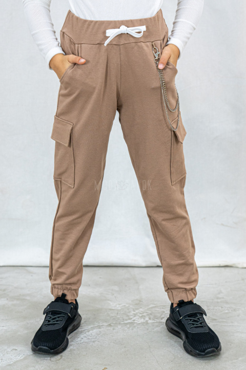 Dziewczęce spodnie dresowe typu bojówki beżowe PIK-MODA SANOK