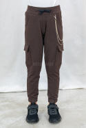 Dziewczęce spodnie dresowe typu bojówki brązowe PIK-MODA SANOK