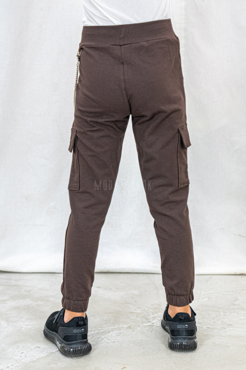 Dziewczęce spodnie dresowe typu bojówki brązowe PIK-MODA SANOK