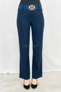 Eleganckie damskie spodnie w kolorze granatowym z prostą nogawką i z gumowym paskiem - MODA SANOK