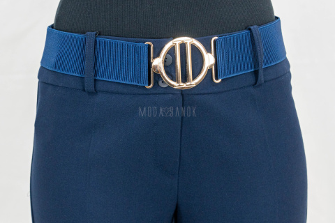 Eleganckie damskie spodnie w kolorze granatowym z prostą nogawką i z gumowym paskiem - MODA SANOK