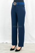 Eleganckie damskie spodnie w kolorze granatowym z prostą nogawką i z gumowym paskiem - MODA SANOK