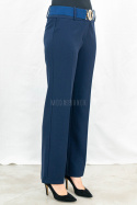 Eleganckie damskie spodnie w kolorze granatowym z prostą nogawką i z gumowym paskiem - MODA SANOK