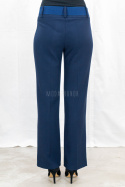 Eleganckie damskie spodnie w kolorze granatowym z prostą nogawką i z gumowym paskiem - MODA SANOK