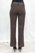 Eleganckie damskie spodnie w kolorze ciemnego brązu z prostą nogawką i z gumowym paskiem  - MODA SANOK
