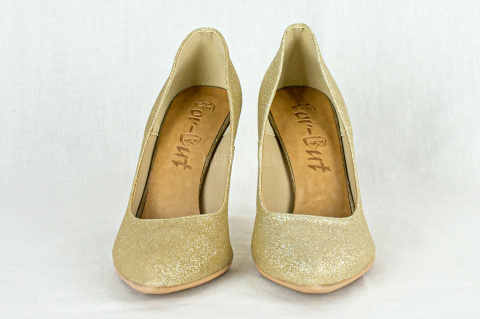 Klasyczne błyszczące brokatowe szpilki złote na wysokim obcasie FOR-BUT - Moda Sanok