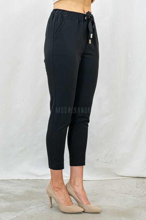 Oryginalne spodnie LAVINIA damskie wiązane na gumce eleganckie - czarne model 2 - Moda Sanok