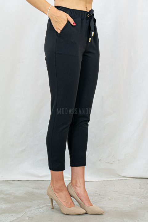 Oryginalne spodnie LAVINIA damskie wiązane na gumce eleganckie - czarne model 2 - Moda Sanok