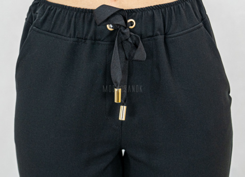 Oryginalne spodnie LAVINIA damskie wiązane na gumce eleganckie - czarne model 2 - Moda Sanok