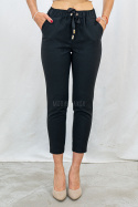 Oryginalne spodnie LAVINIA damskie wiązane na gumce eleganckie - czarne model 2 - Moda Sanok