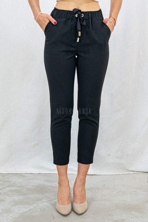 Oryginalne spodnie LAVINIA damskie wiązane na gumce eleganckie - czarne model 2 - Moda Sanok