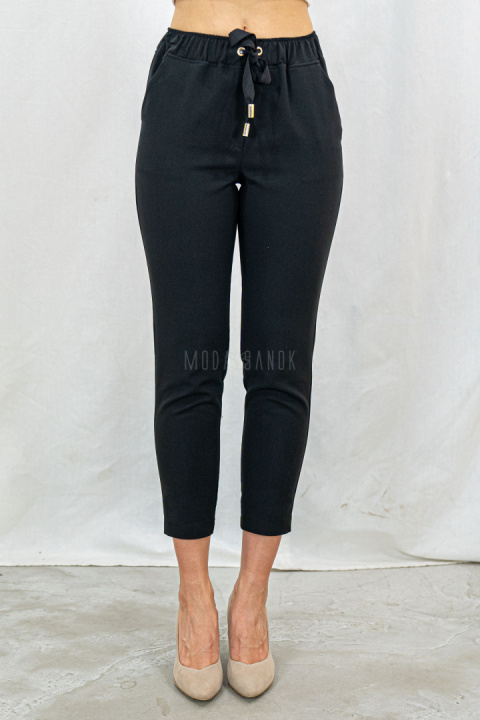 Oryginalne spodnie LAVINIA damskie wiązane na gumce eleganckie - czarne model 2 - Moda Sanok