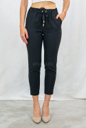 Oryginalne spodnie LAVINIA damskie wiązane na gumce eleganckie - czarne model 2 - Moda Sanok
