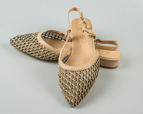 Sandały, czółenka damskie z ażurowy zdobieniem w kolorze beżowym z odkrytą piętą GOODIN-MODA SANOK