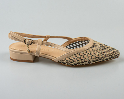 Sandały, czółenka damskie z ażurowy zdobieniem w kolorze beżowym z odkrytą piętą GOODIN-MODA SANOK