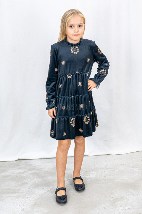 Sukienka dziewczęca welurowa z długim rękawem ANBOR-MODA SANOK