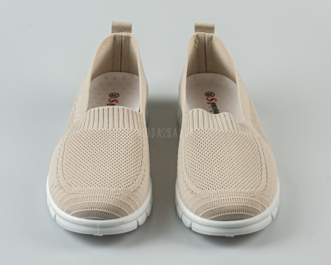 Tenisówki, półbuty damskie w kolorze beżowym , tekstylne, wsuwane, lekkie, ażurowe SEASTAR  - MODA SANOK