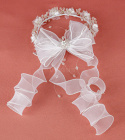 Wianek komunijny biały na koczek z szyfonową kokardą i kryształkami-MODA SANOK
