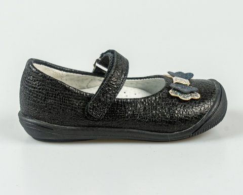 Balerinki dziewczęce czarne z kokardką pokryte połyskującym brokatem KORNECKI - MODA SANOK