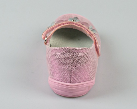 Balerinki dziewczęce różowe błyszczące z ozdobnymi kwiatkami KORNECKI - MODA SANOK