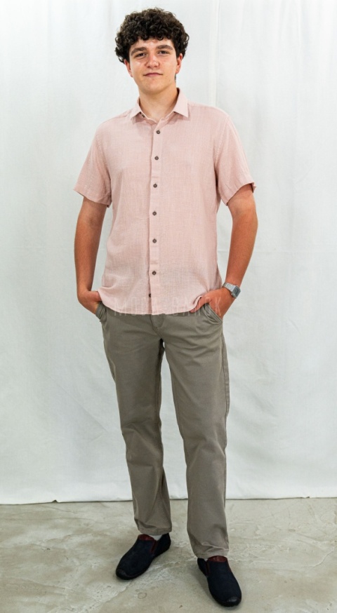 Bawełniana Koszula Męska brudny róż z krótkim rękawem w kroju slim fit ESPADA MEN'S WEAR - MODA SANOK