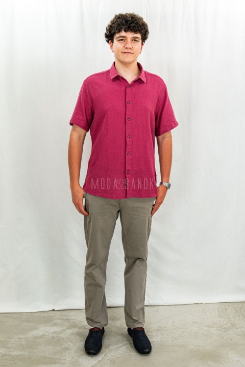 Bawełniana Koszula Męska fuksja z krótkim rękawem w kroju slim fit ESPADA MEN'S WEAR - MODA SANOK