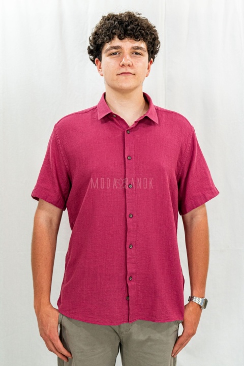 Bawełniana Koszula Męska fuksja z krótkim rękawem w kroju slim fit ESPADA MEN'S WEAR - MODA SANOK